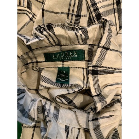 Lauren Ralph Lauren Petite Cream & Black Plaid Collared Button-Up Shirt, Size PL - Picture 6 of 6